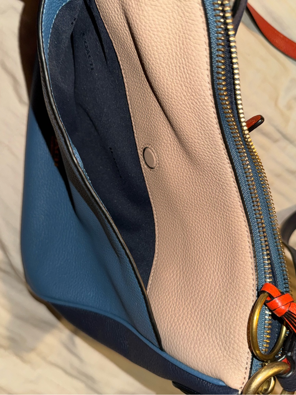 Coach Colorblock Pebbled Leather Crossbody - Blue, Cream & Orange - Picture 5 of 6